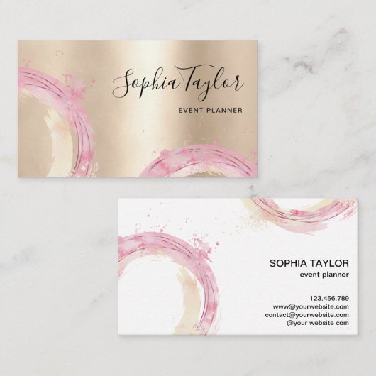 水モダン色サークル抽象芸術金箔 名刺 (正面/裏面)