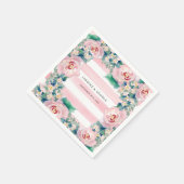 水モダン色シック幅ストライプバラ スタンダードカクテルナプキン (角)