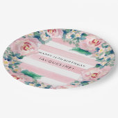 水モダン色シック幅ストライプバラ ペーパープレート (アングル)