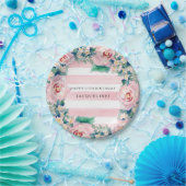 水モダン色シック幅ストライプバラ ペーパープレート (パーティー)