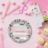 水モダン色シック幅ストライプバラ ペーパープレート (パーティー)