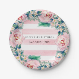 水モダン色シック幅ストライプバラ ペーパープレート