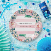 水モダン色シック幅ストライプバラ ペーパープレート (パーティー)