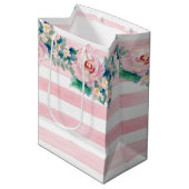 水モダン色シック幅ストライプバラ ミディアムペーパーバッグ (正面アングル)