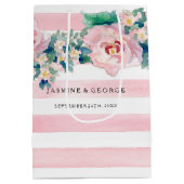 水モダン色シック幅ストライプバラ ミディアムペーパーバッグ (裏面)