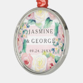 水モダン色シック幅ストライプバラ メタルオーナメント (左)