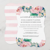 水モダン色シック幅ストライプバラ 招待状 (正面/裏面)