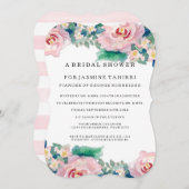 水モダン色シック幅ストライプバラ 招待状 (正面/裏面)