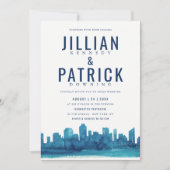 水モダン色シティスカイラ結婚イン 招待状 (正面)