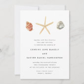 水モダン色シーシェル結婚式招待状 セーブザデート (正面)