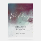 水モダン色ジュエルトーンボホ結婚へようこそ アクリルサイン (正面)