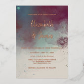 水モダン色ジュエルトーンボホ結婚ズ 箔招待状 (正面)