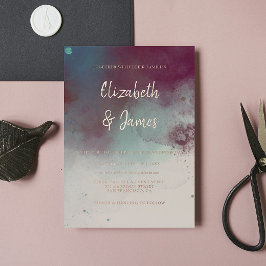 水モダン色ジュエルトーンボホ結婚ズ 箔招待状