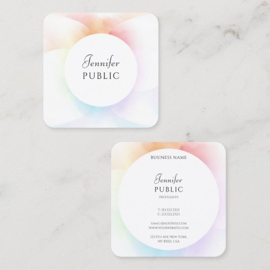 水モダン色スクリプエレガントトトレンディーテンプレート スクエア名刺 (正面/裏面)