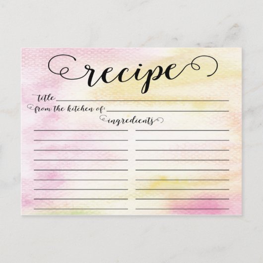 水モダン色スクリプトブライダルシャワーレシピカード ポストカード (正面)
