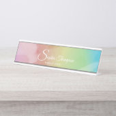 水モダン色スクリプトレインボーパステルネームプレート デスクネームプレート (正面)