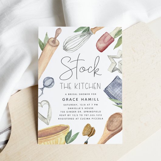 水モダン色ストックザキッチンブライダルシャワー 招待状