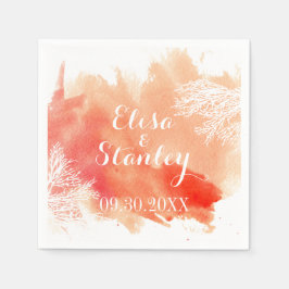 水モダン色スプラッシュコーラルリーフピーチ結婚ー スタンダードカクテルナプキン