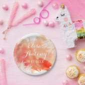 水モダン色スプラッシュコーラル結婚リーフ ペーパープレート (パーティー)