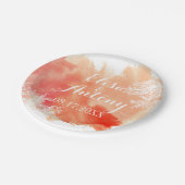 水モダン色スプラッシュコーラル結婚リーフ ペーパープレート (アングル)