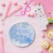 水モダン色スプラッシュブルーコーラルリーフ結婚 ペーパープレート (パーティー)