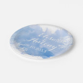 水モダン色スプラッシュブルーコーラルリーフ結婚 ペーパープレート (アングル)