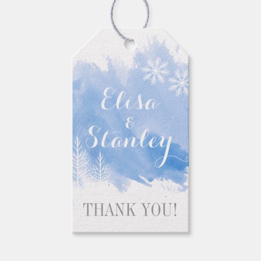 水モダン色スプラッシュブルー結婚の感謝 ギフトタグ (正面)
