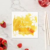 水モダン色スプラッシュ結婚イエロー スタンダードカクテルナプキン (インサイチュ)