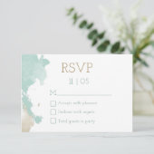 水モダン色スプラッシュ結婚式RSVP 出欠カード (スタンド正面)