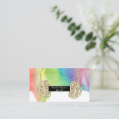 水モダン色スプラッシュ、グリッターヘッドフォンDJ 名刺 (スタンド正面)