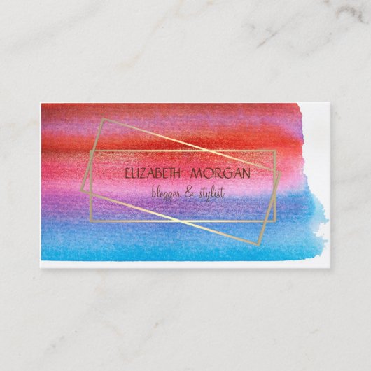 水モダン色スプラッシュ、金ゴールドフレーム 名刺 (正面)