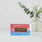 水モダン色スプラッ絵を描シュ、金ゴールドフレーム 名刺 (スタンド正面)