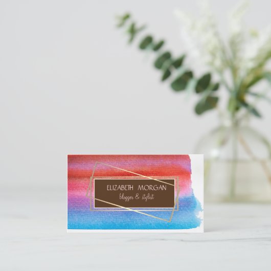 水モダン色スプラッ絵を描シュ、金ゴールドフレーム 名刺 (スタンド正面)