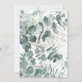 水モダン色セージ緑ユーカリ結婚カリ 招待状 (裏面)