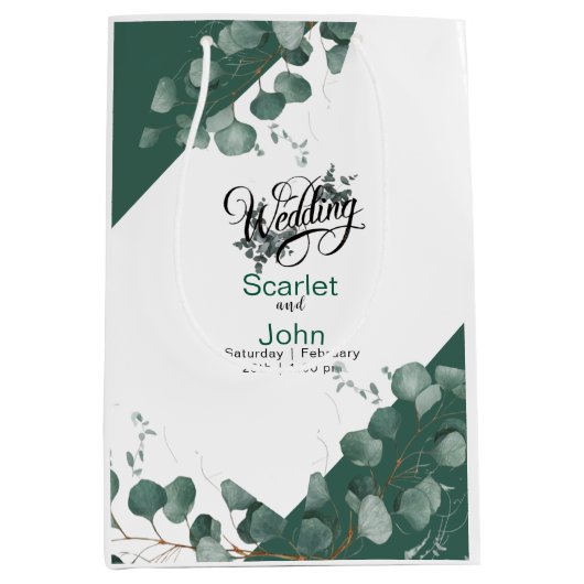 水モダン色セージ緑ユーカリ結婚カリ#3 ミディアムペーパーバッグ (正面)