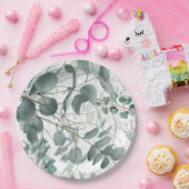 水モダン色セージ緑ユーカリ結婚カリ#5 ペーパープレート (パーティー)