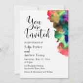 水モダン色タイポグラフィ結婚ズ 招待状 (正面)