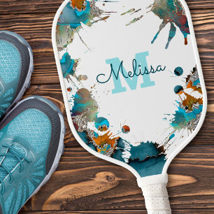 水モダン色ターコイズシルバーオレンジ（ばちゃばちゃ）跳ねる ピックルボールラケット