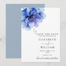 水モダン色ダスティブルーフローラ結婚ズ セーブザデート