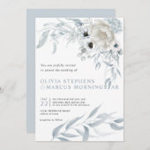 水モダン色ダスティブ淡い色のルーブルーフローラ 招待状 (正面/裏面)