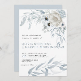 水モダン色ダスティブ淡い色のルーブルーフローラ 招待状