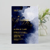 水モダン色ダークミッドナイトネイビーブルー抽象芸術 箔招待状 (立ち正面)