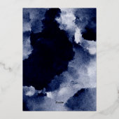 水モダン色ダークミッドナイトネイビーブルー抽象芸術 箔招待状 (裏面)