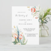 水モダン色チューリップqrコー結婚ド 招待状 (スタンド正面)