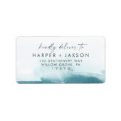 水モダン色ティール（緑がかった色）ウェディングRSVP住所 シール (正面)