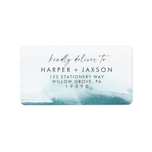 水モダン色ティール(緑がかった色)ウェディングRSVP住所 シール (正面)