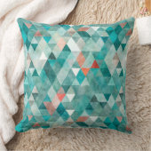 水モダン色ティール(緑がかった色)サンゴ三角形パターン クッション (ブランケット)