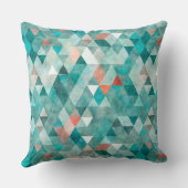 水モダン色ティール(緑がかった色)サンゴ三角形パターン クッション (裏面)