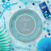水モダン色ティール（緑がかった色）ブルーフローラデザイン結婚ズ ペーパープレート (パーティー)