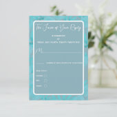 水モダン色ティール（緑がかった色）ブルーフローラデザイン 出欠カード (スタンド正面)